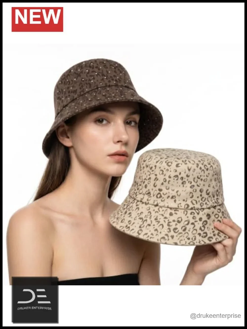2 Pack Bucket Hats with Rhinestone Leopard Print Wide Brim Foldable